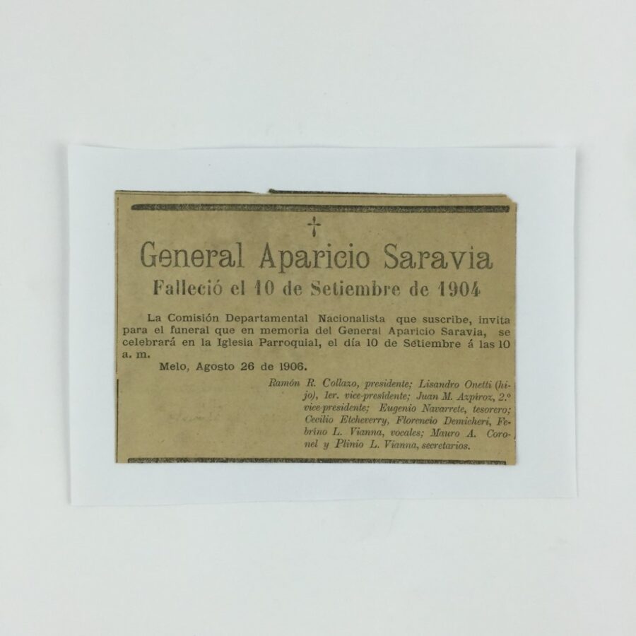 Recorte de prensa "Aparicio Saravia"