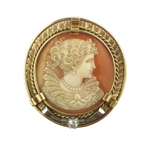 Prendedor camafeo, oro 18 K y brillante