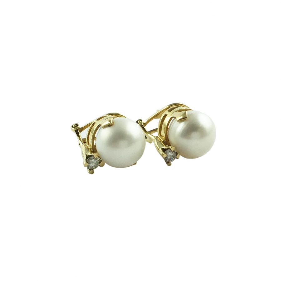 Par de caravanas oro 18 K, perlas y brillantes
