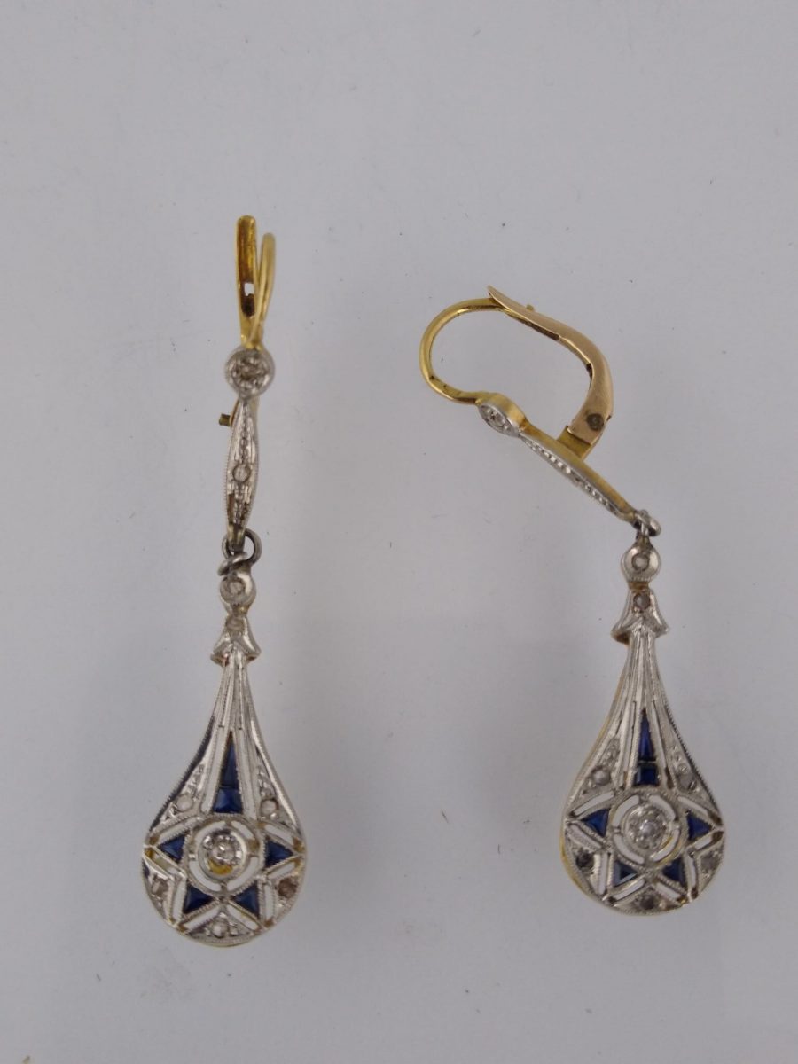 Caravanas oro 18 K, brillantes y zafiros