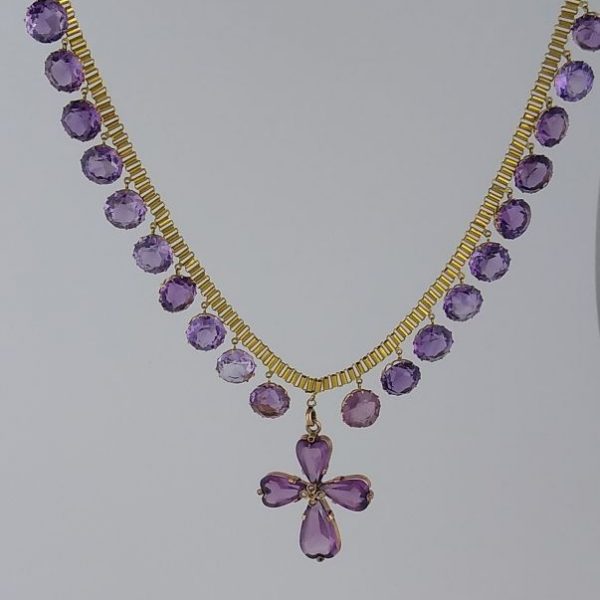 Gargantilla y colgante oro 18 K, piedras color y perlas