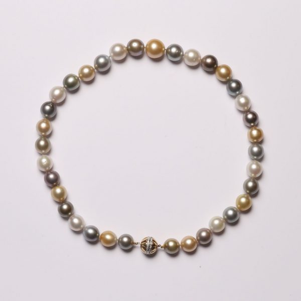 Collar perlas, oro 14 K y brillantes