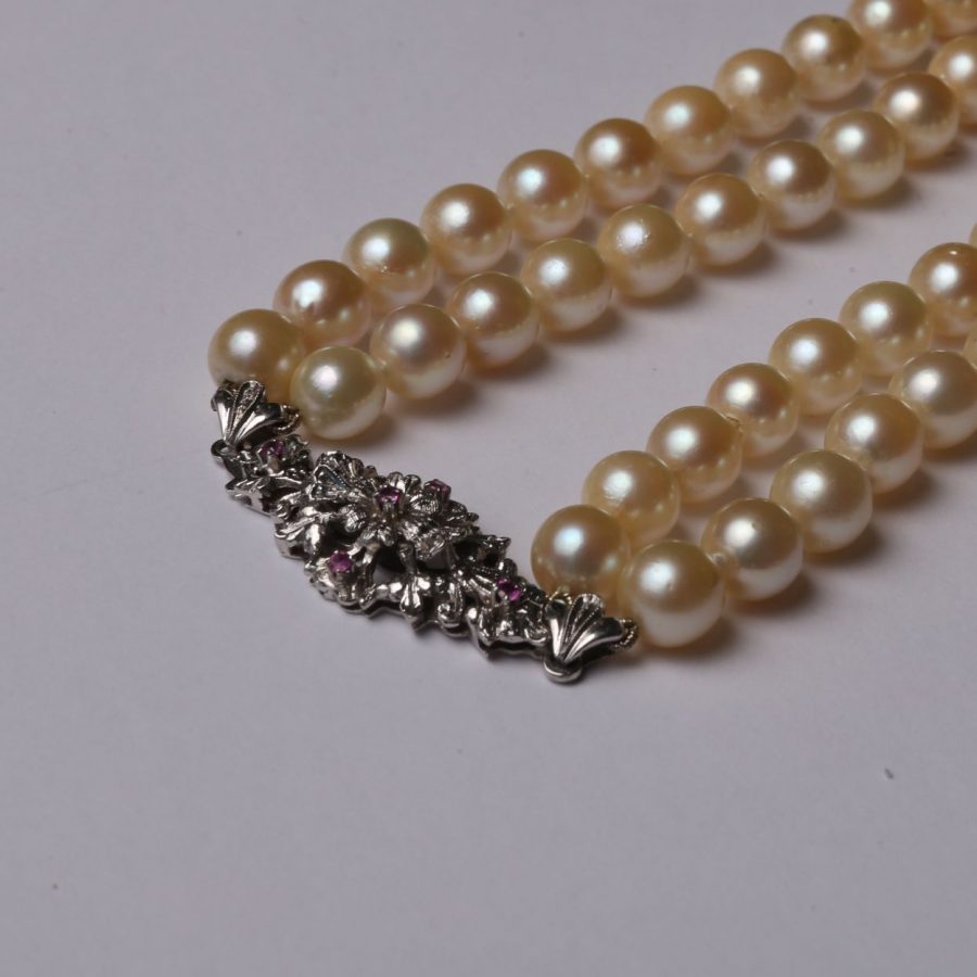 Collar perlas, granates y oro 18 K - Imagen 2