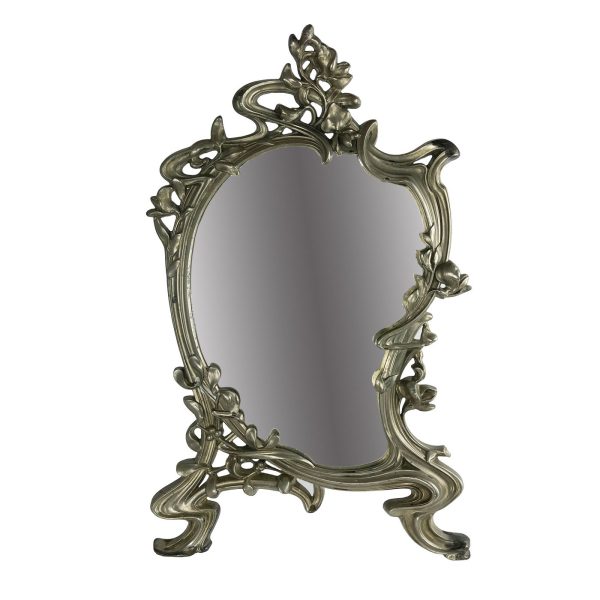 Espejo art nouveau en metal plateado