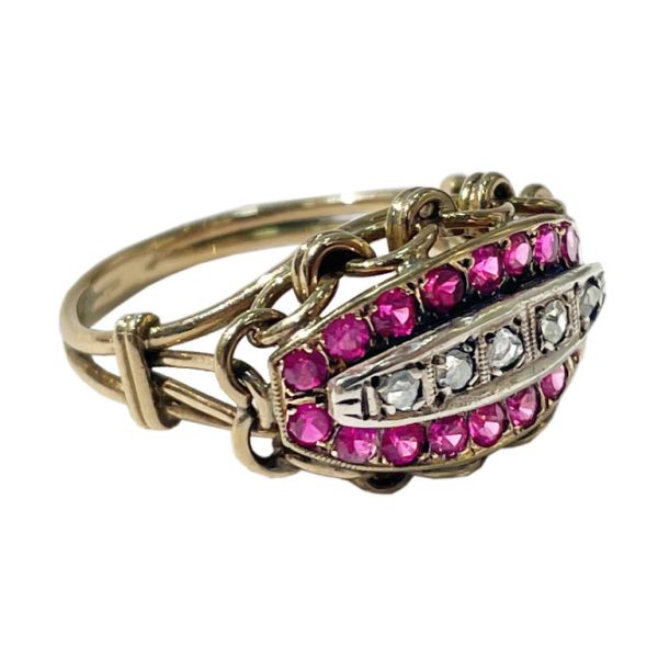 Anillo oro 18 K, diamantes y rubíes