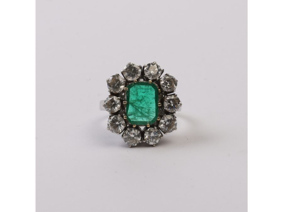 Anillo oro 18 K, esmeralda y brillantes - Imagen 2
