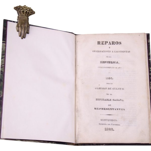 “Reparos y observaciones a las cuentas de la República, correspondientes al año de 1834 por la Comisión de Cuentas de la Honorable Cámara de Representantes”. Montevideo, 1836.