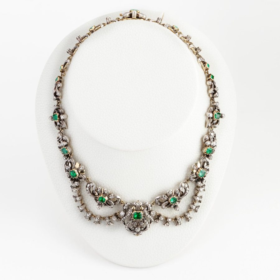 Gargantilla s. XIX plata, oro, esmeraldas, brillantes y diamantes - Imagen 2