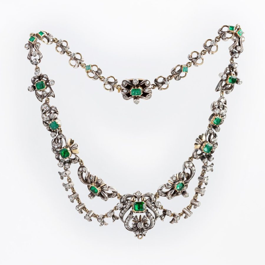 Gargantilla s. XIX plata, oro, esmeraldas, brillantes y diamantes - Imagen 3