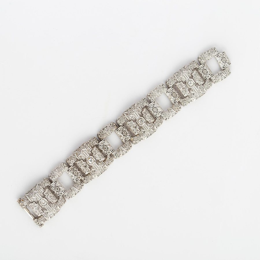 Pulsera art decó oro 18 K, diamantes y brillante