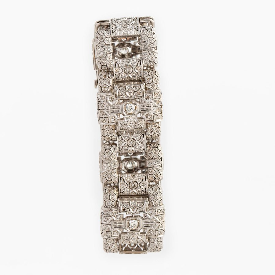 Pulsera art decó oro 18 K, diamantes y brillante - Imagen 3