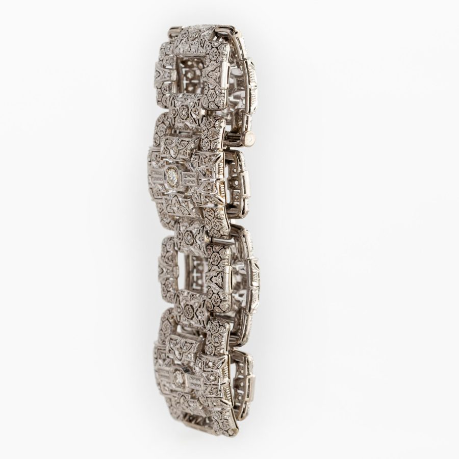 Pulsera art decó oro 18 K, diamantes y brillante - Imagen 4