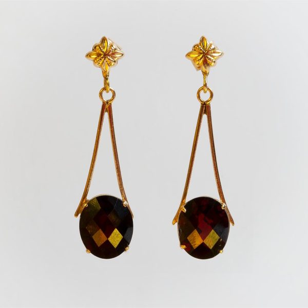 Par de caravanas oro 18 K y granate