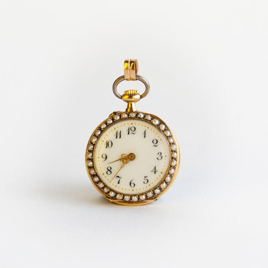 Reloj châtelaine de bolsillo oro 18 K, esmalte y diamantes