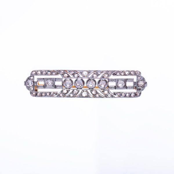 Plaqueta art decó oro 18 K blanco y amarillo, brillantes y diamantes