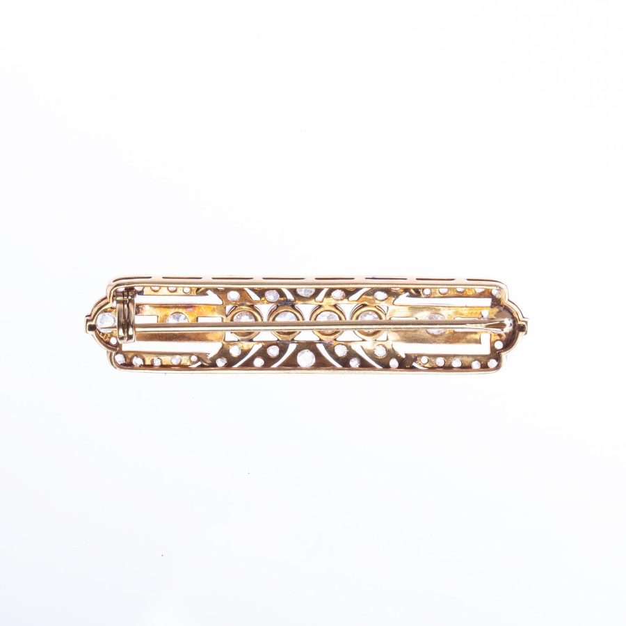 Plaqueta art decó oro 18 K blanco y amarillo, brillantes y diamantes - Imagen 2