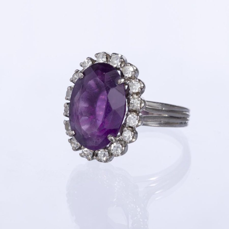 Anillo oro 18 K blanco y amatista - Imagen 2