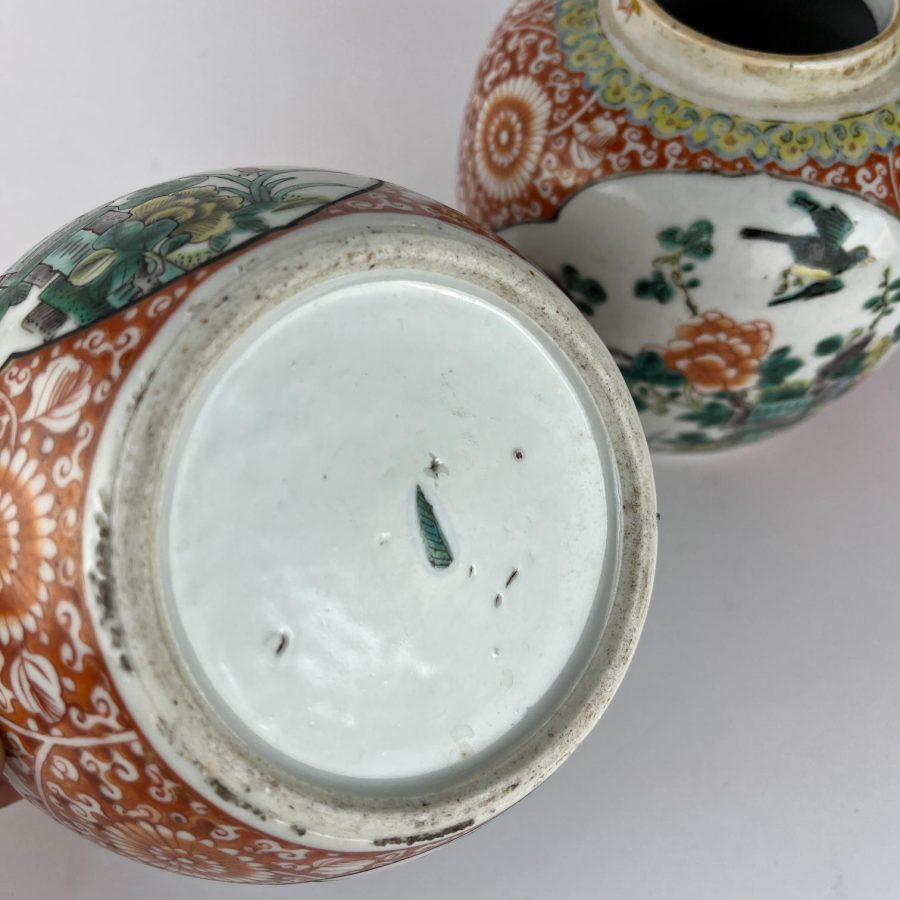 Par de jarrones chinos en porcelana familia verde - Imagen 2