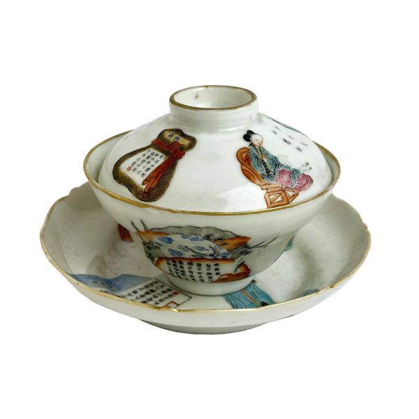 Taza de té china en porcelana familia rosa
