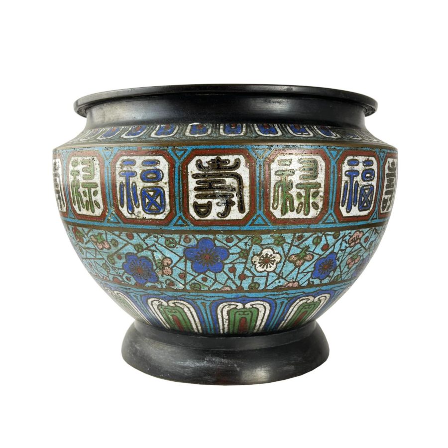 Par de maceteros japoneses en bronce cloisonné - Imagen 3
