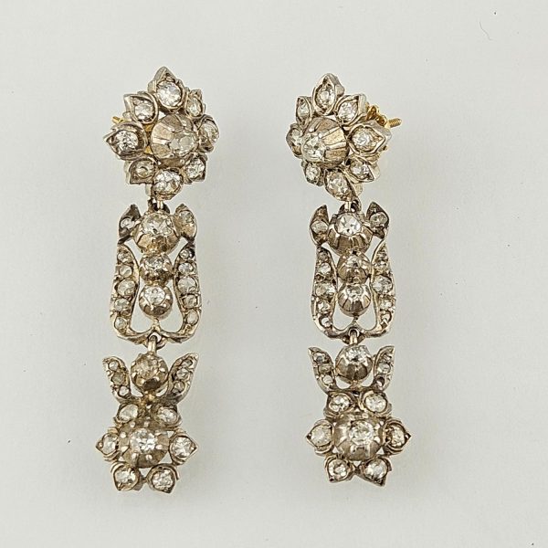 Caravanas s. XIX oro blanco y amarillo, brillantes y diamantes