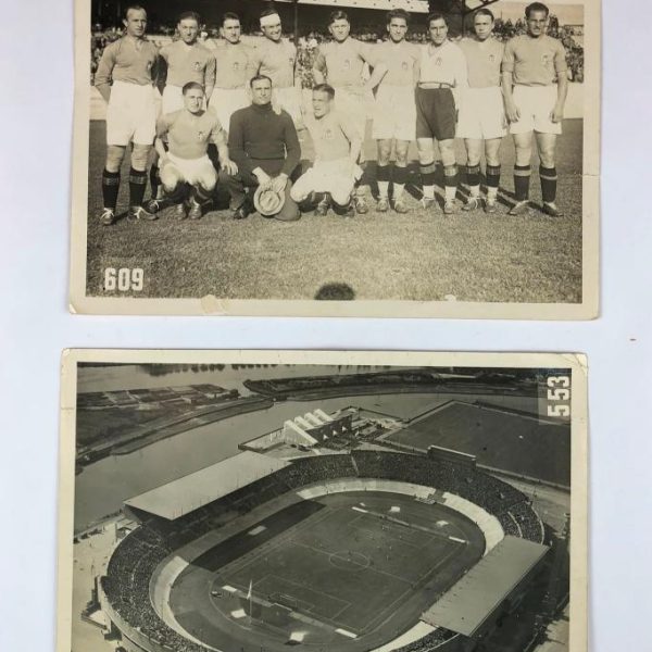 Cuatro fotografías en blanco y negro relativas a la categoría fútbol en los Juegos Olímpicos de Ámsterdam 1928
