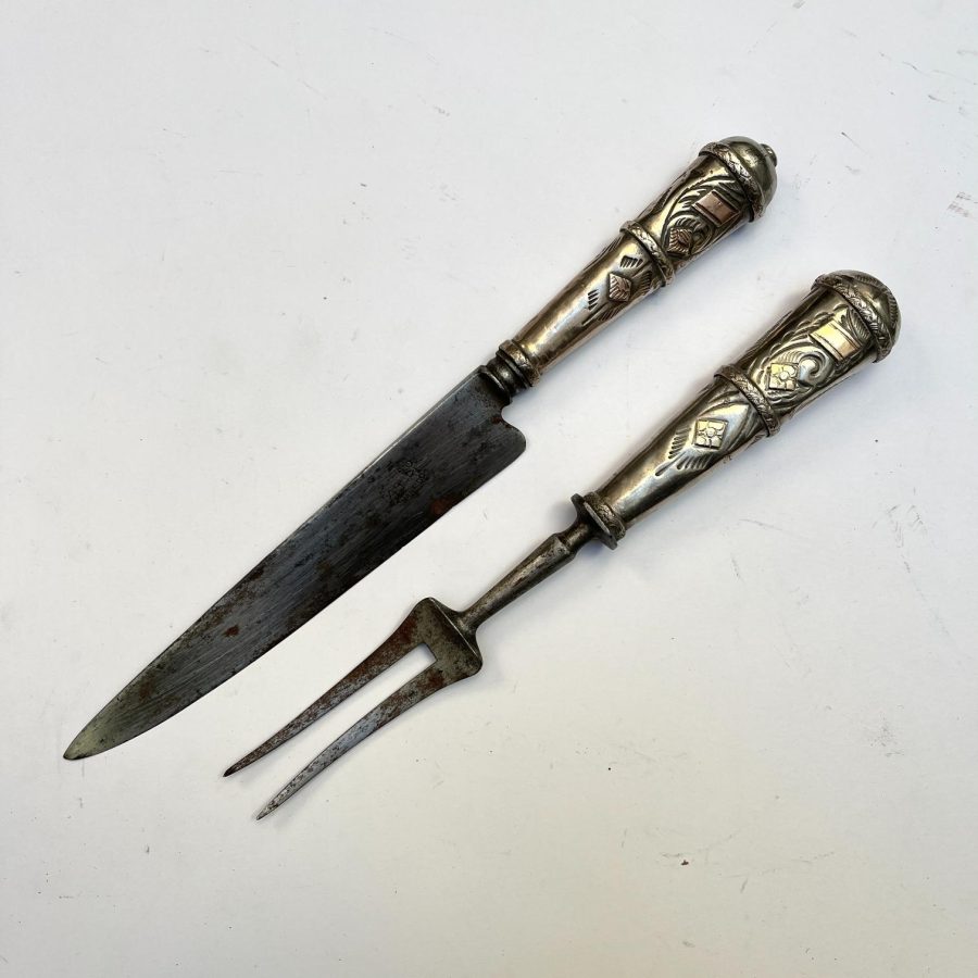 Set cuchillo criollo y tenedor de trichar en plata y oro - Imagen 2