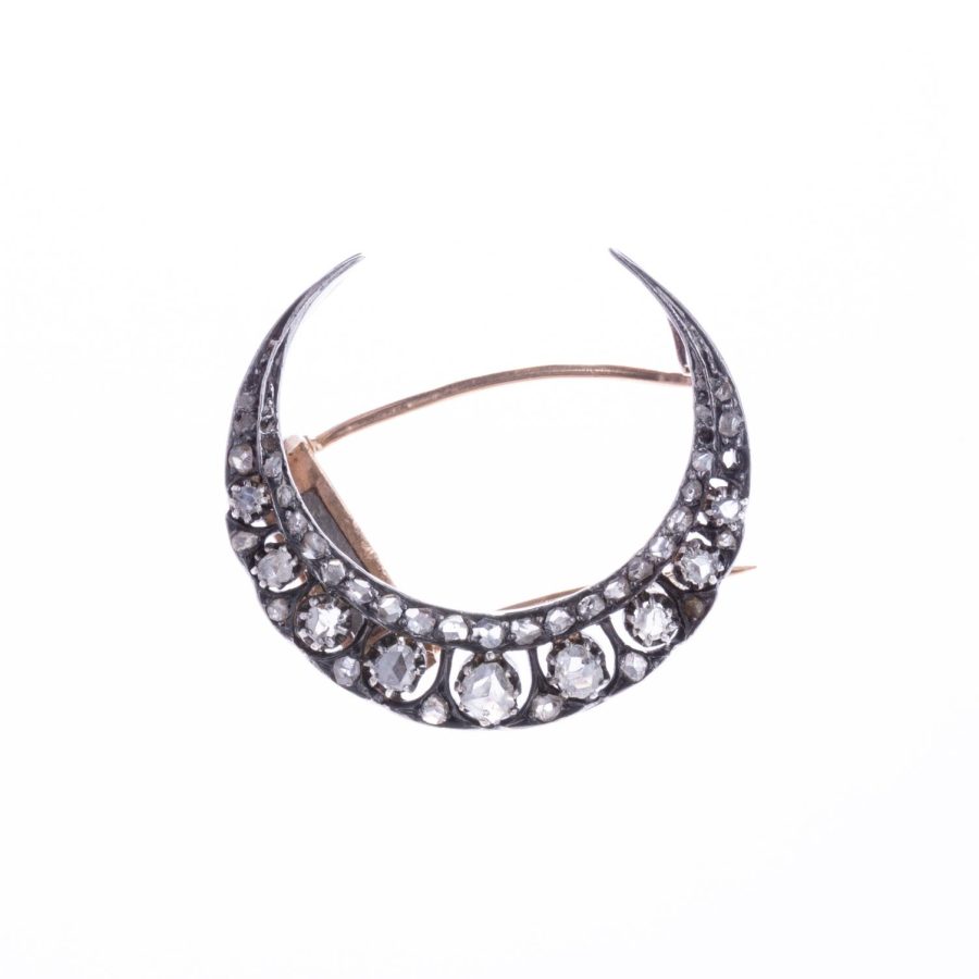 Prendedor s XIX oro amarillo, plata y diamantes