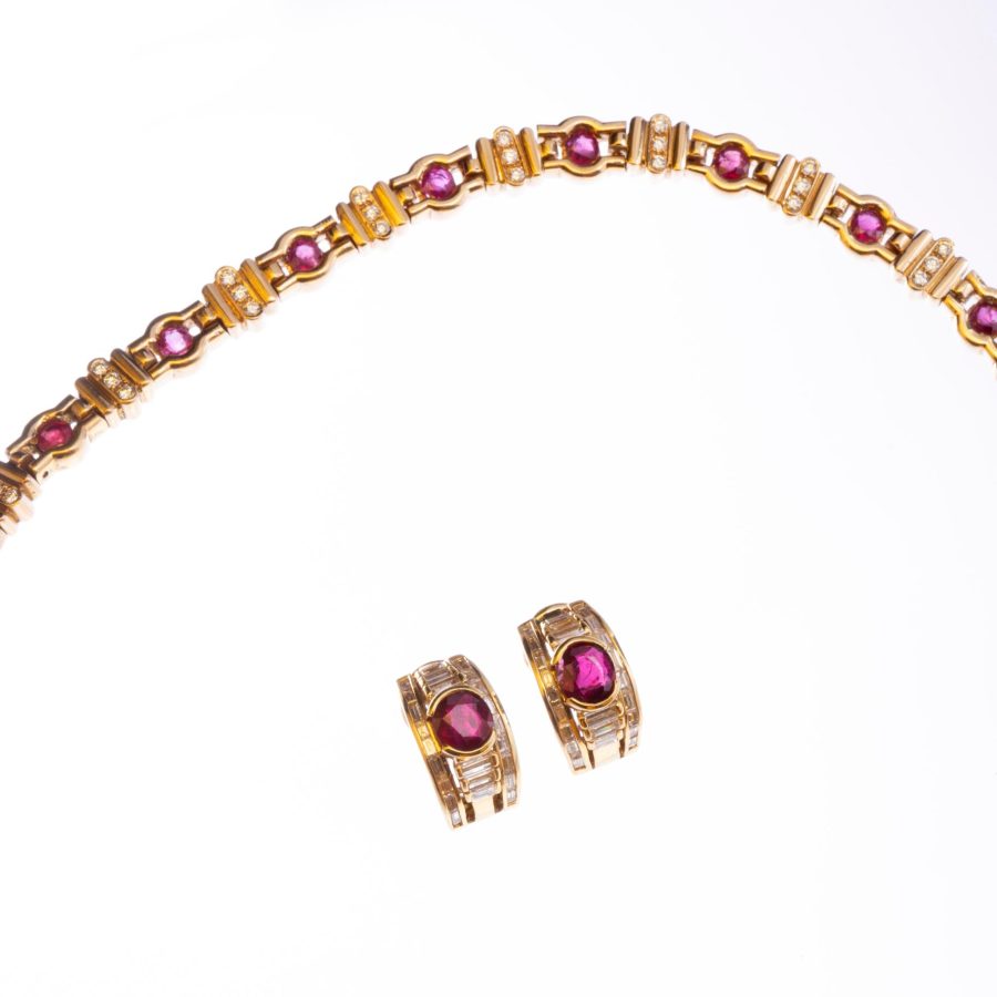 Gargantilla oro 18 K amarillo, rubíes y diamantes - Imagen 2