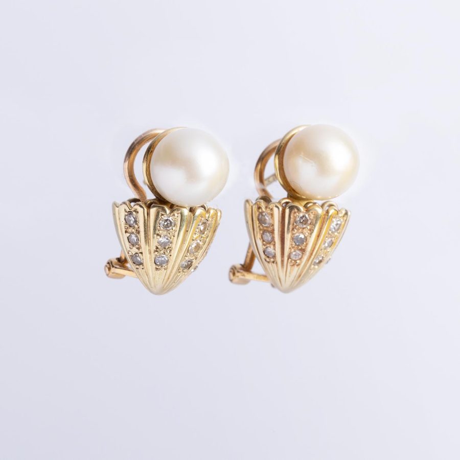 Caravanas oro 18 K amarillo , perla y diamantes - Imagen 2
