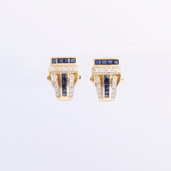 Caravanas oro 18 K amarillo, zafiros y diamantes