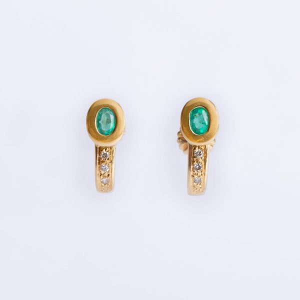 Caravanas oro 18 K amarillo, esmeralda y diamantes