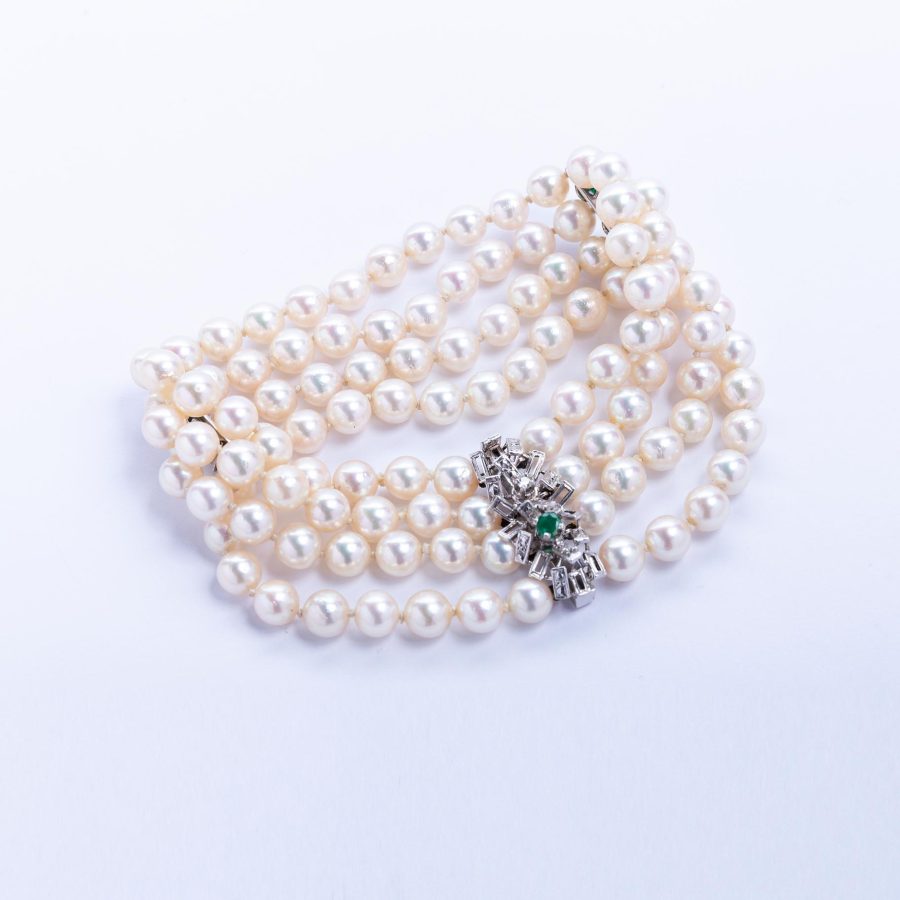 Pulsera perlas, oro 18 K, diamante y esmerladas - Imagen 3