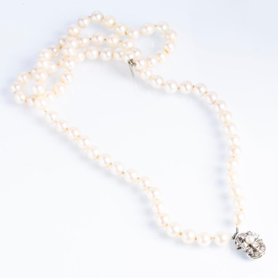Collar perlas, oro 18 K blanco y diamantes - Imagen 2
