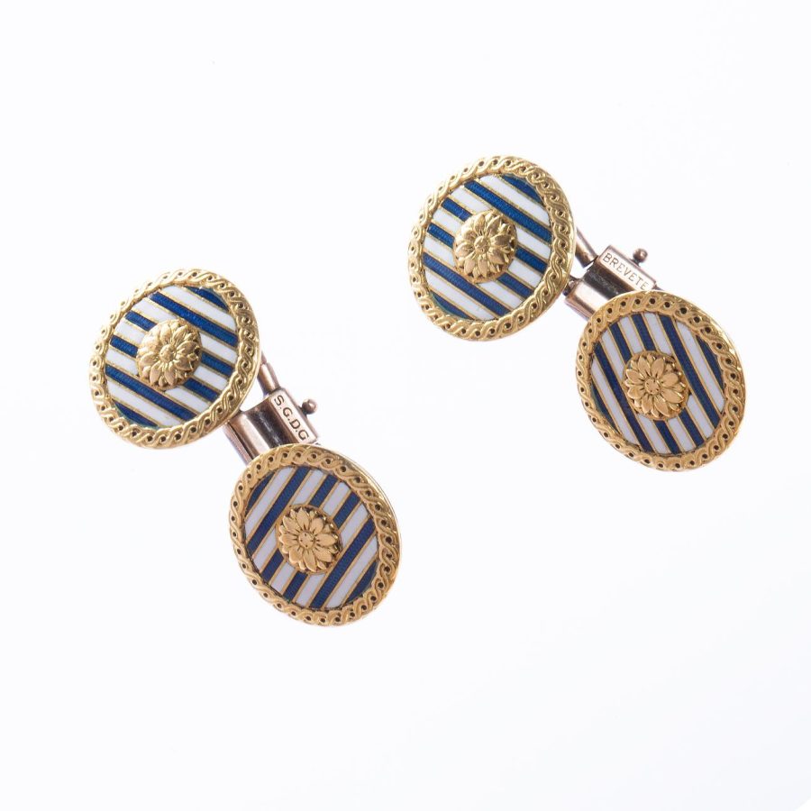 Gemelos art decó oro 18 K y esmalte
