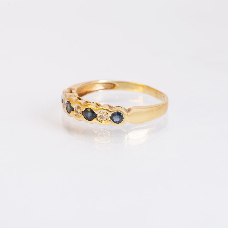 Anillo oro 18 K amarillo, diamantes y zafiros - Imagen 2