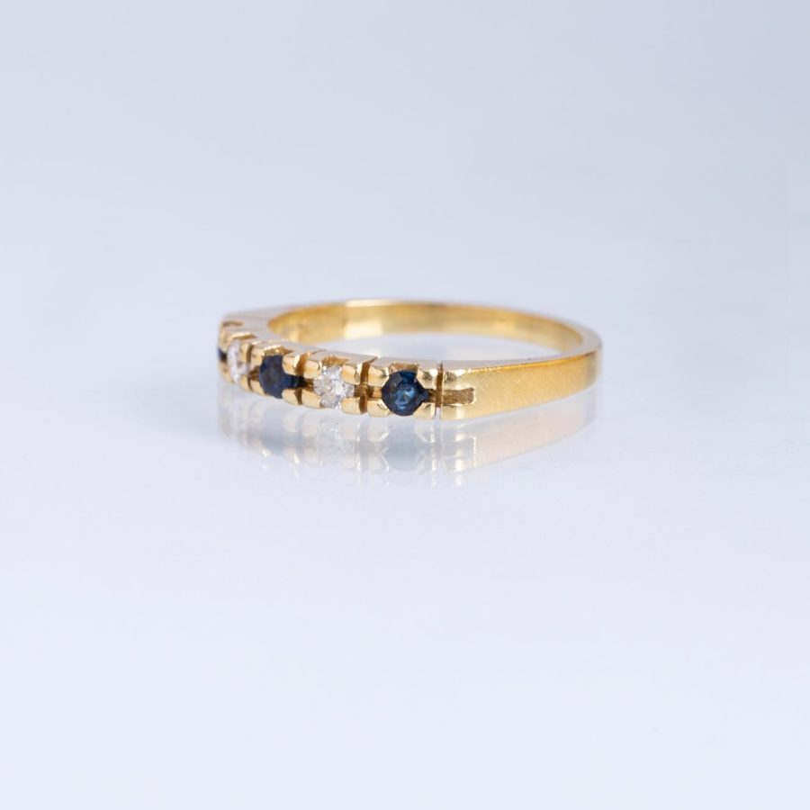 Anillo oro 18 K amarillo, diamantes y zafiros - Imagen 2