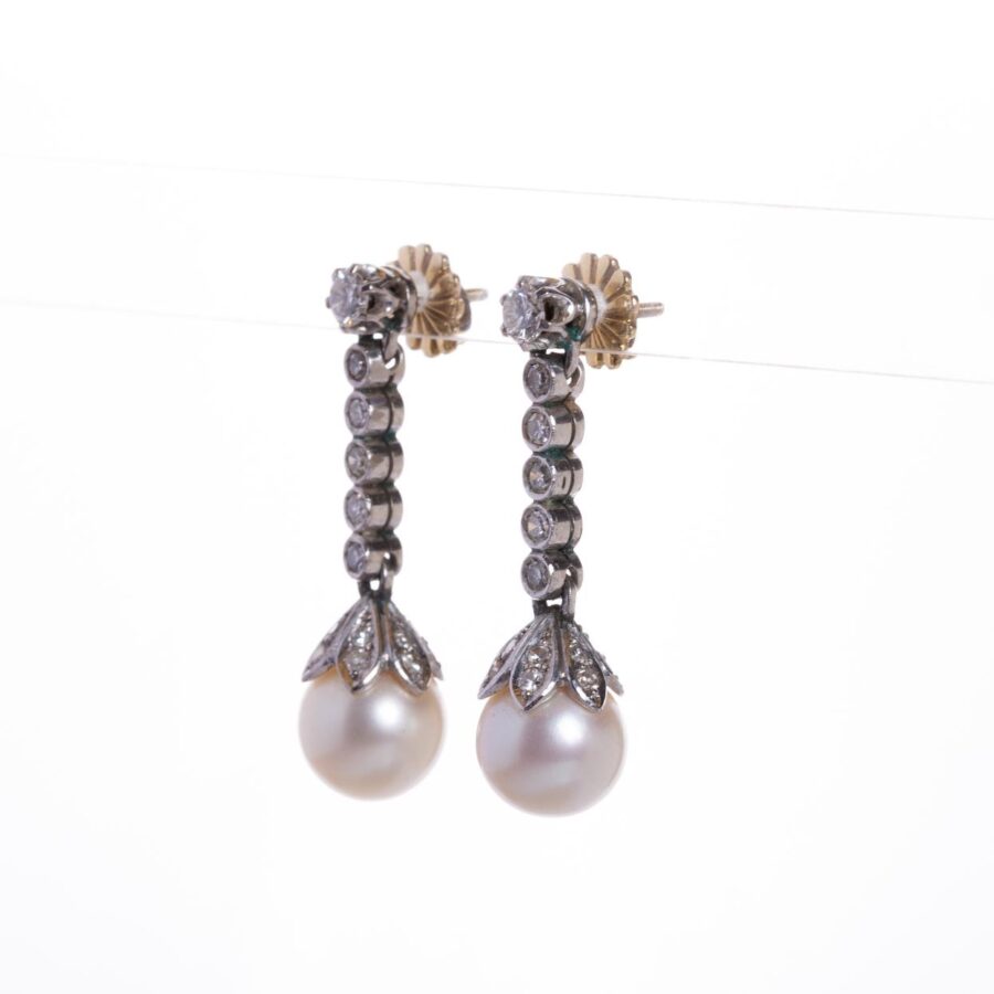 Caravanas en oro 18 K con perlas y brillantes - Imagen 2