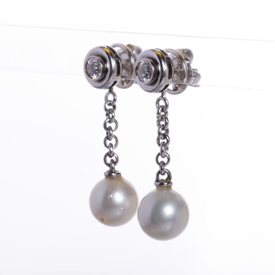 Caravanas en oro 18 K con brillantes y perlas - Imagen 2