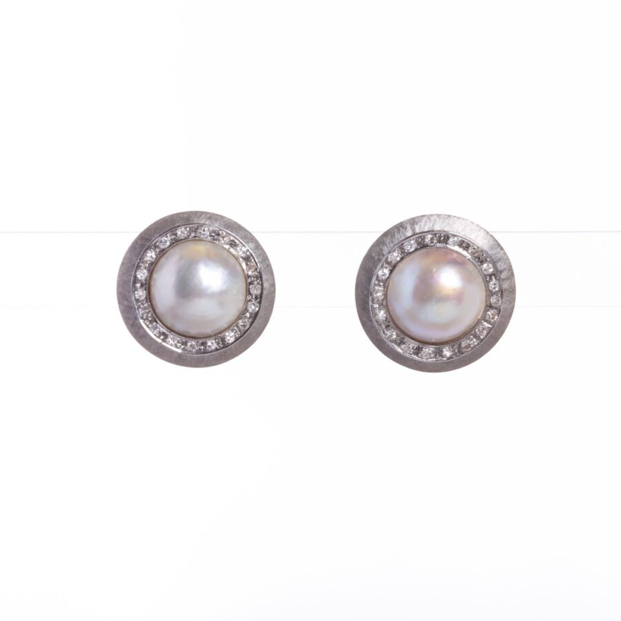 Caravanas en oro 18 K con perla y brillantes