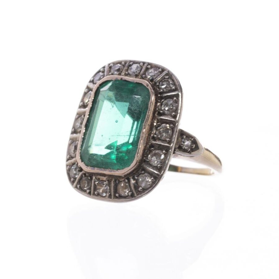 Anillo en oro 18 K con piedra color y brillantes - Imagen 2