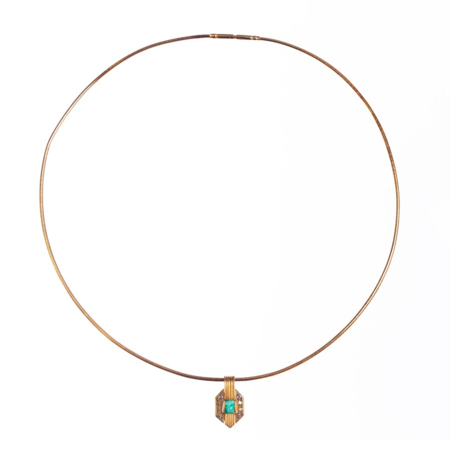 Gargantilla en oro 18 K con esmeralda y brillantes - Imagen 3