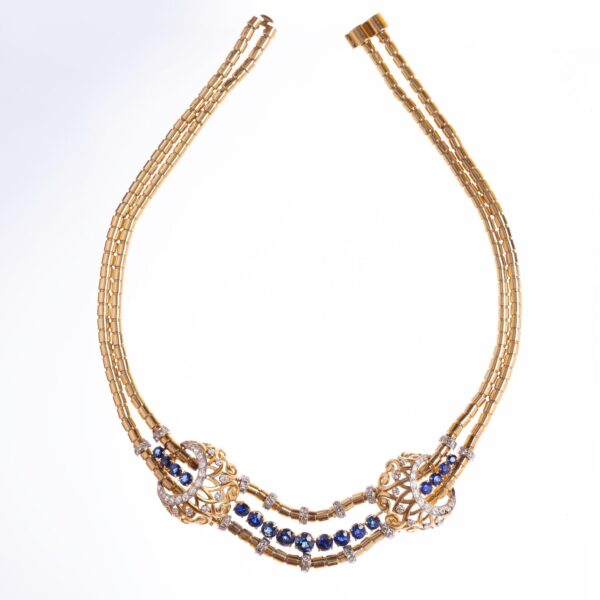 Set en oro 18 K, zafiros y brillantes