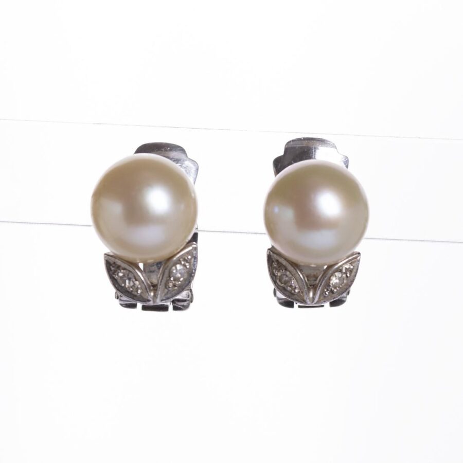 Caravanas en oro 18 K con perlas y brillantes - Imagen 2