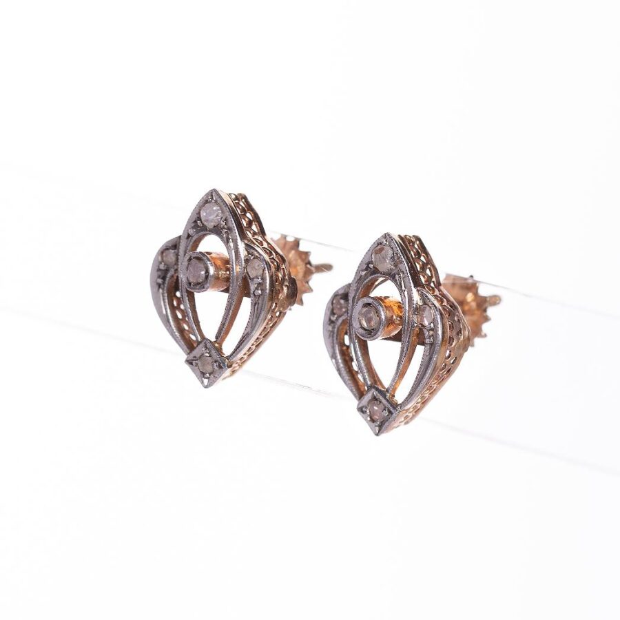 Caravanas art nouveau en oro 18 K con diamantes - Imagen 2