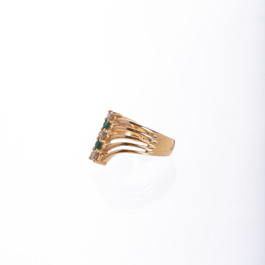 Anillo en oro 14 K, diamantes y esmeraldas - Imagen 2