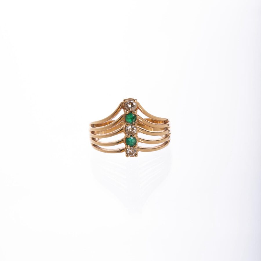 Anillo en oro 14 K, diamantes y esmeraldas - Imagen 3