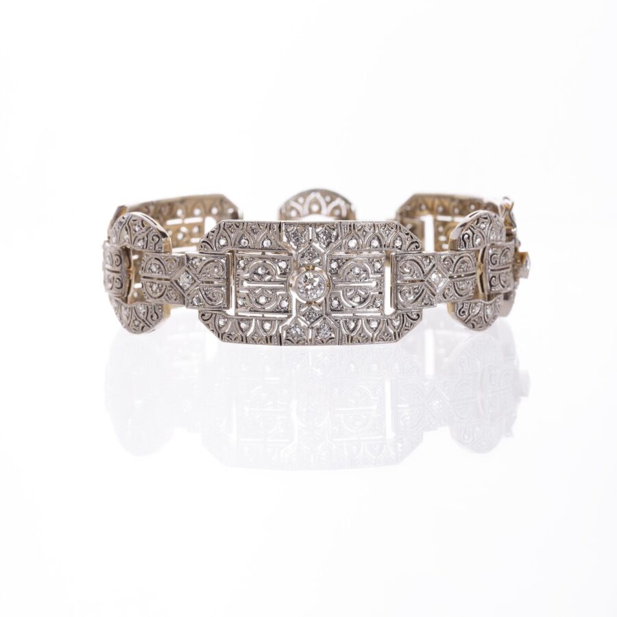 Pulsera art decó en platino con brillantes - Imagen 2