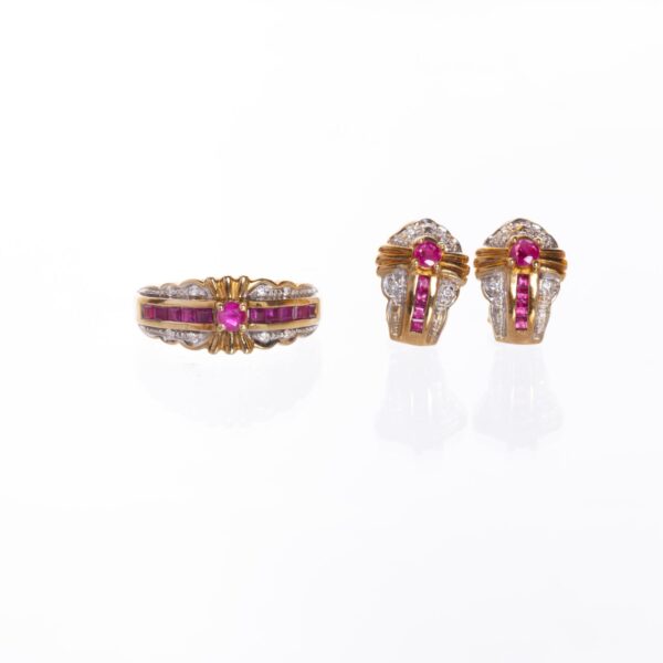 Set en oro 18 K, rubíes y brillantes