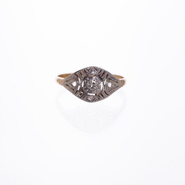 Anillo art decó en oro 18 K con diamantes y brillante